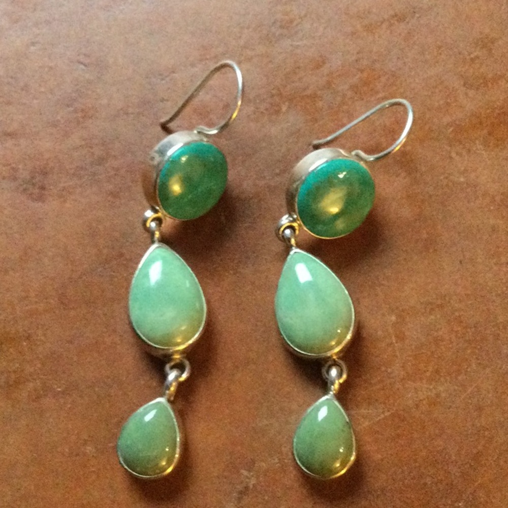 Native American Sterling and Three-Stone Turquoise Earrings
